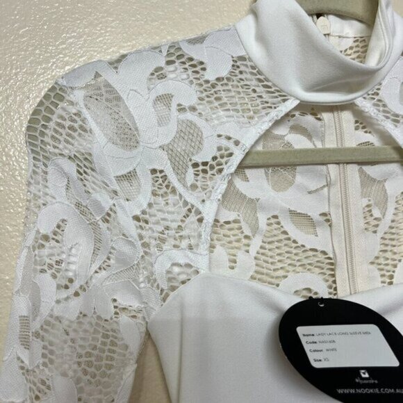 NOOKIE LADY LACE Midi Sheath Simple Wedding Dress SMALL In White Long Sleeve - Picture 6 of 11